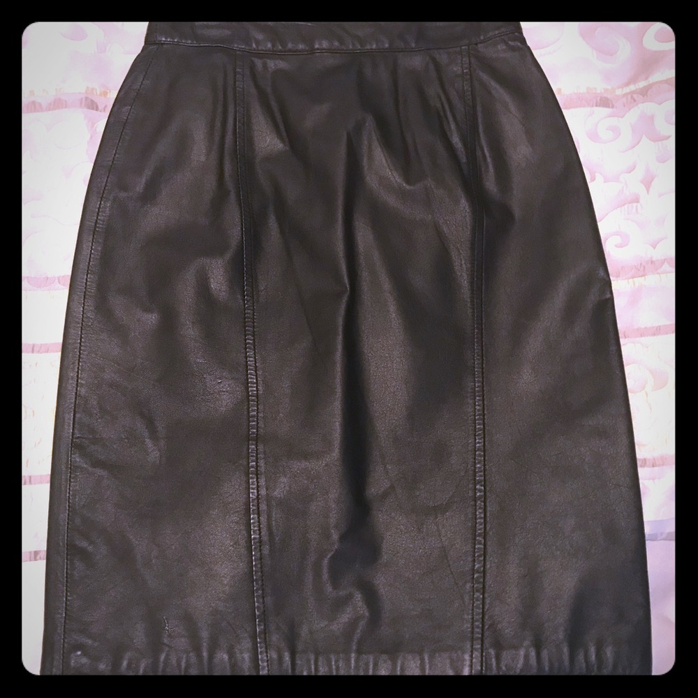 Byrnes and Baker Black Leather Pencil Skirt
